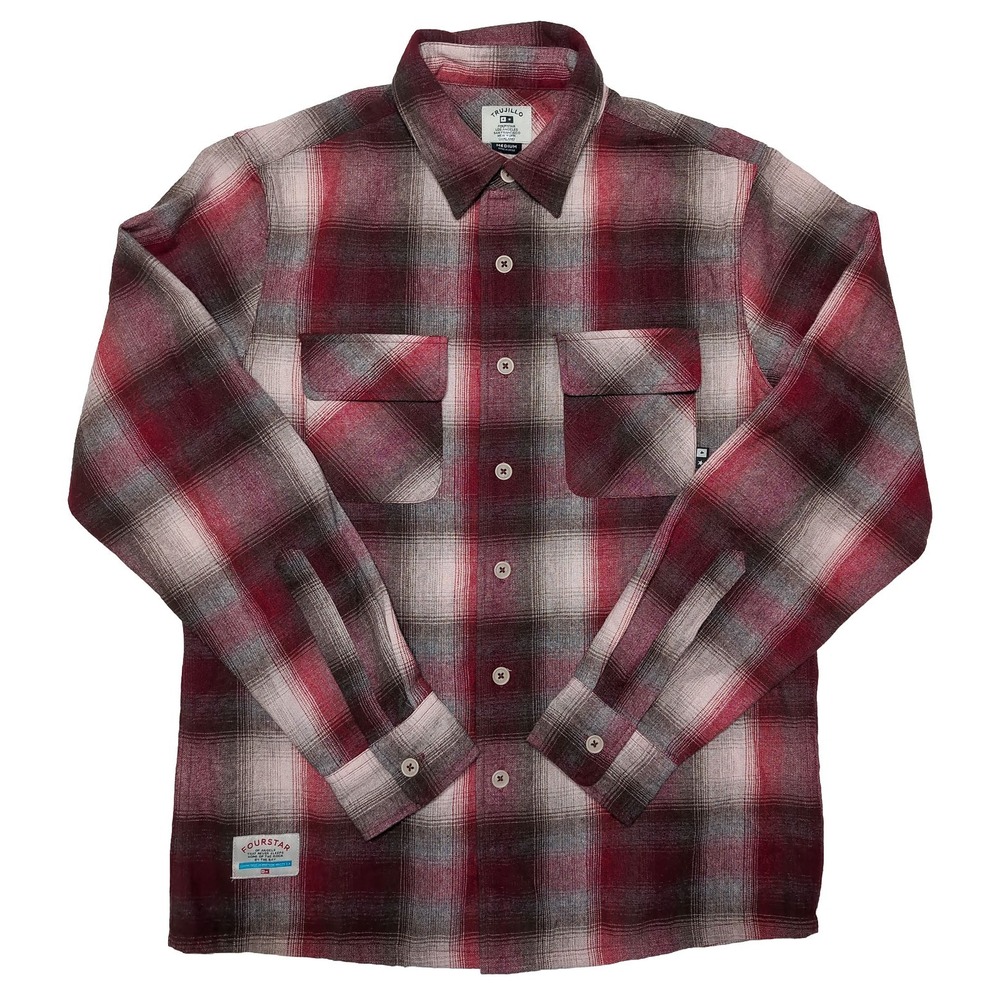 FOURSTAR Trujillo Flannel Shirt Mens Medium Red Plaid Wool Blend Excellent
